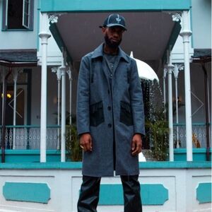 New Hideout Clothing Co. Men's Power Wool‎ Charcoal Trench Coat, Black Accents